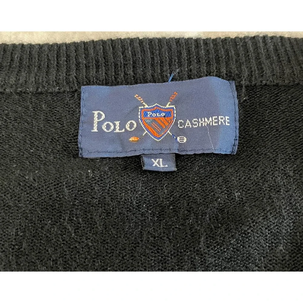 Polo Ralph Lauren Vintage 100%‎ Cashmere Golf Sweater Mens XL V Neck Embroidered
